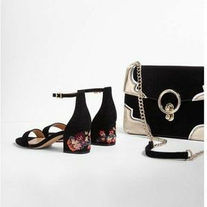 Express floral blocked heeled sandals black